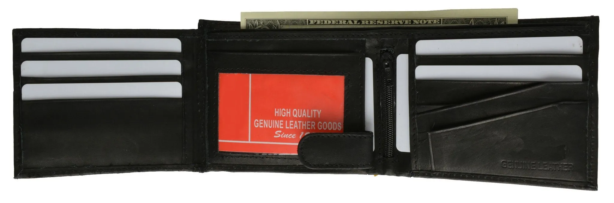 Leather Bi-Fold Wallet -Black