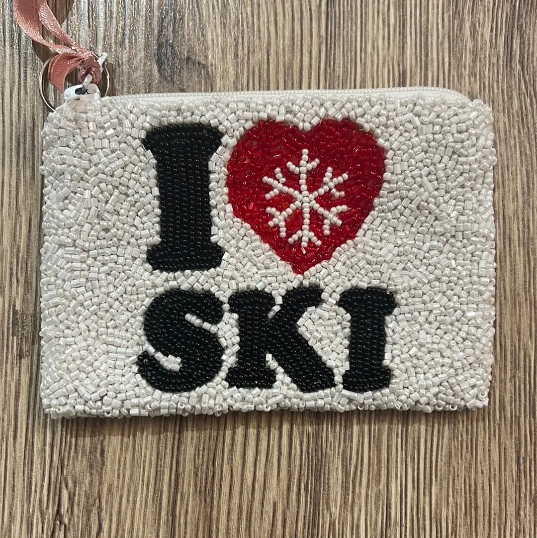 Beaded Coin Purse with Ski Design